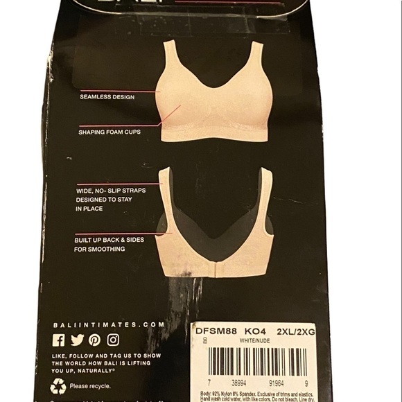 2--Bali women’s seamless bras with foam cups in 2XL. One nude and one white bra. - Picture 5 of 5